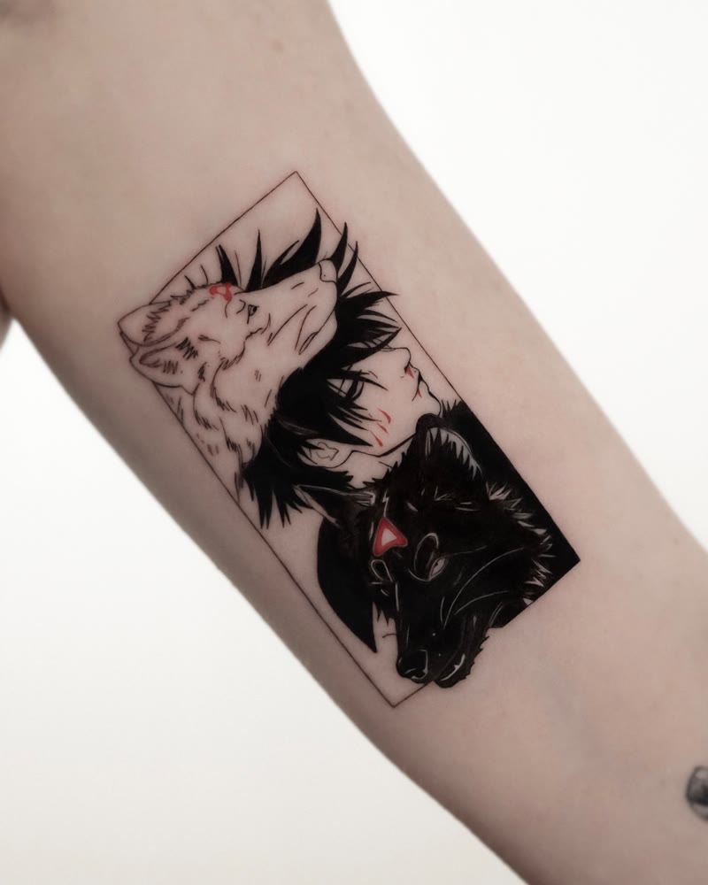 Anime wolves yin yang tattoo